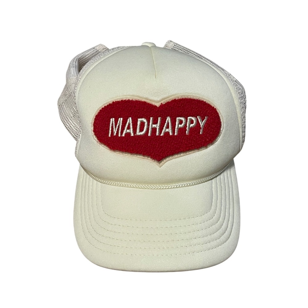 Madhappy Heart Logo Trucker Hat Mesh Snapback Cap Cream Red‎ Chenille Patch I08